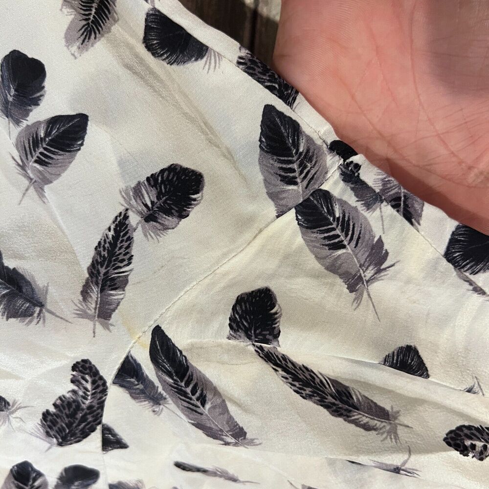 Grethel Womens 100% Silk Feather Print Blouson Dress Sz M Twee Office Artsy Y2K - Picture 10 of 13